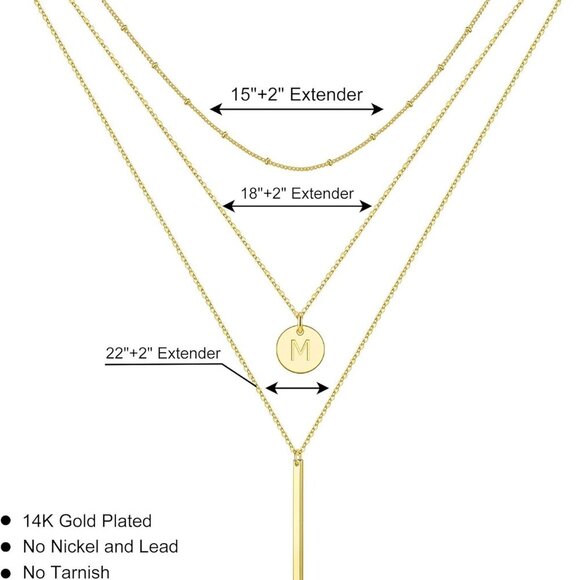 Gold Initial Layered Necklaces for Women, 14K Gold Plated Coin Letter Necklace B - Picture 5 of 7